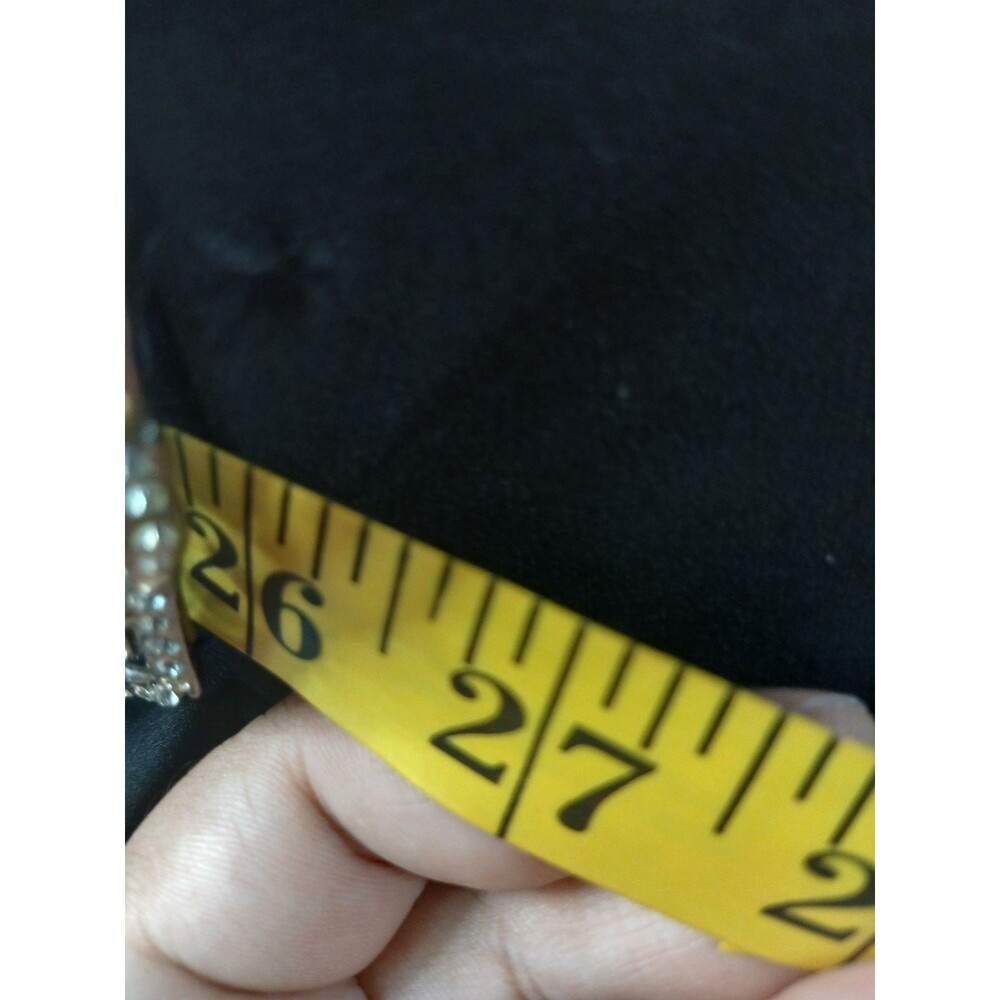 Enfocus Studio Black Ruched Midi Dress Rhinestone Brooch V-Neck Women's Size 8 - Picture 8 of 8